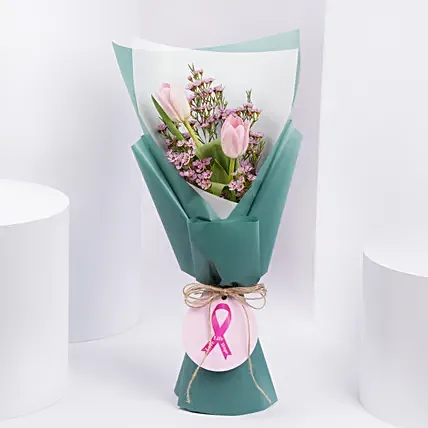 Tulips Bouquet Pink RIbbon Month: Tulip Flower Bouquets