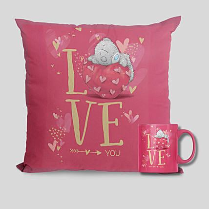Valentines day Love with Teddy Cushion N Mug Combo: Valentines Day Cushions