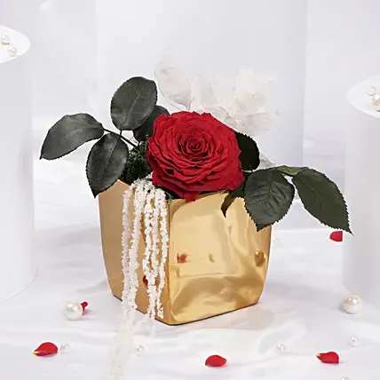 Red Forever Rose Large Gold Metal Vase: Forever Roses