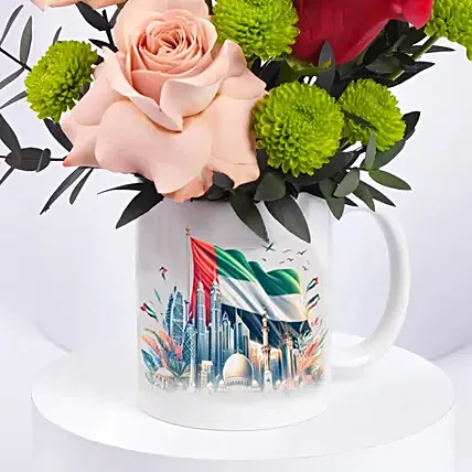 Emirati Womens Day Rose Mug Arrangement: Emirati Women's Day Gifts