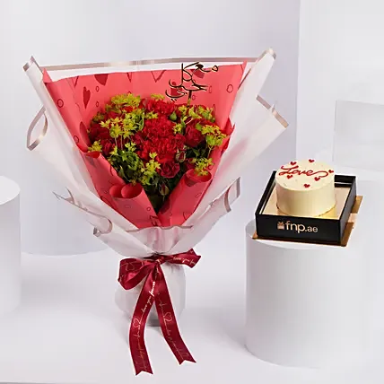 Scarlet Love Bouquet with Red Velvet Cake: 