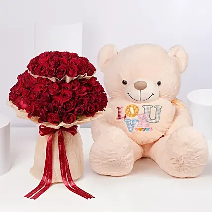 Valentines 200 Red Roses With 5Ft Teddy Bear: 