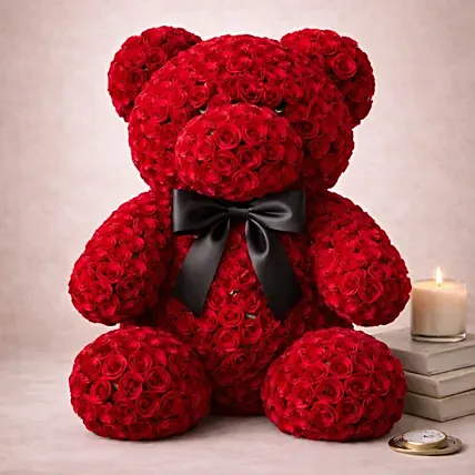 Valentines 1800 Red Roses Teddy Bear Arrangement: Valentine Flowers in Ajman