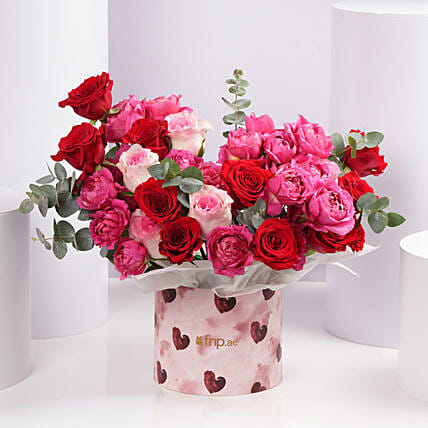 Valentine Mixed Rose Flower Box: Valentine Flowers in Ajman