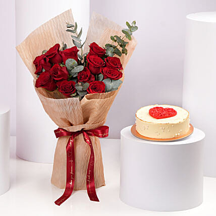 Signature Rose Bouquet With Cake: Valentine's Day Cake