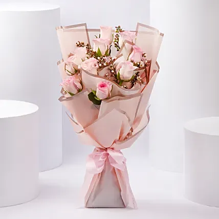 Elegant Blush Pink Rose Bouquet: Women's Day Flowers