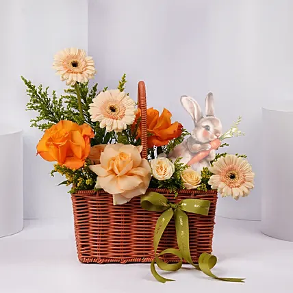Bunny Peach Floral Basket: Easter Gifts 