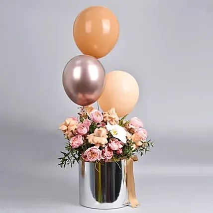 Flowers And Balloons in Silver Box: Gifts Delivery Abu Dhabi