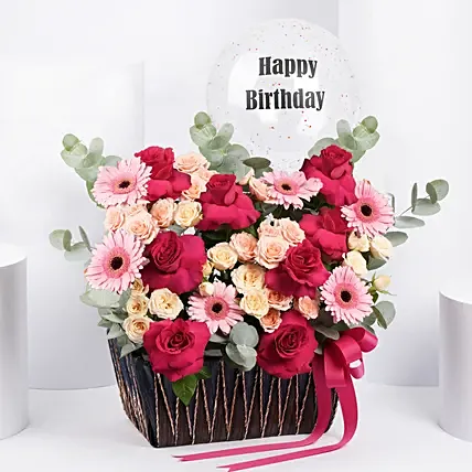 Birthday Balloon & Flower Basket: 