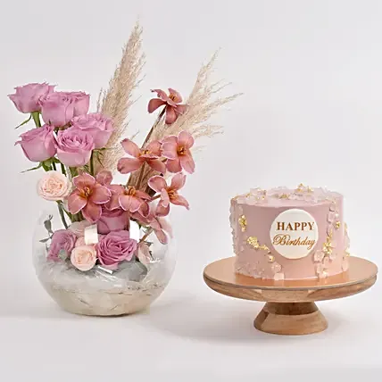 Tulips and Roses with Birthday Cake: Tulip Flower Bouquets