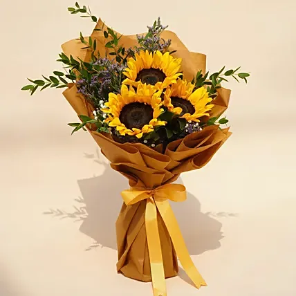 Mesmerising Sunflowers Beautifully Tied Bouquet: Flowers