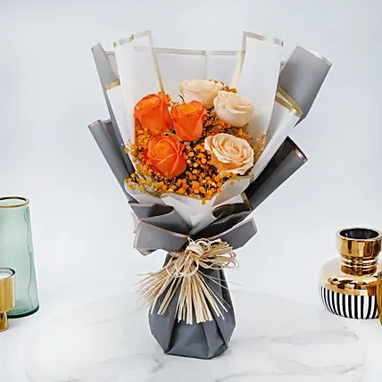 Orange and Peach Roses Bouquet: Thanksgiving Day Flowers 
