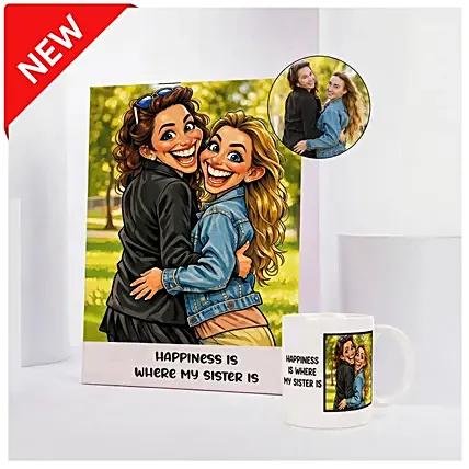 Happiness is Where My Sister Is Caricature and Mug Set: Anniversary Mugs