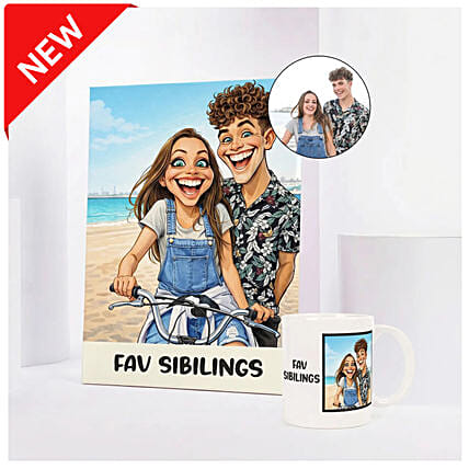 Fav Siblings Caricature and Mug Set: Personalised Photo Frames