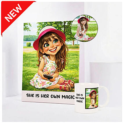 She is Her Own Magic Caricature and Mug Set: Birthday Mugs