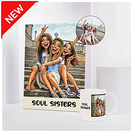 Soul Sisters Caricature and Mug Set: Personalised Photo Frames