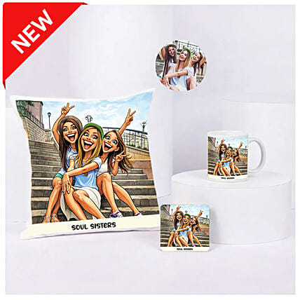 Soul Sisters Cushion Mug Set: Friendship Day Personalised Gifts
