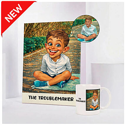 The Troublemaker Caricature and Mug Set: Personalised Mugs Dubai