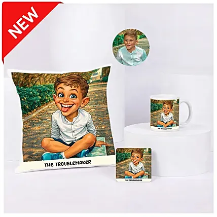 The Troublemaker Cushion Mug Set: Personalised Mugs Dubai