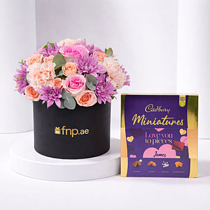 Elegant Rose Black Box With Cadbury Chocolates 400g: 