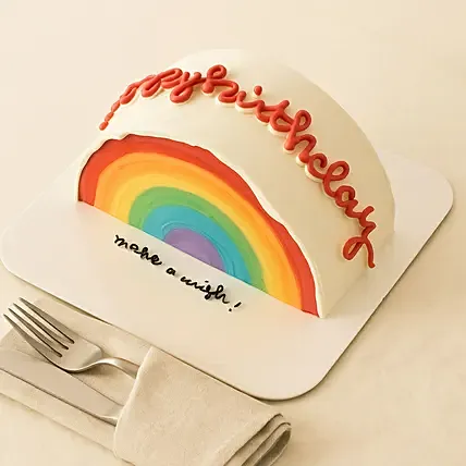 Happy Birthday Rainbow Theme Red Velvet Cake 1 KG: Designer Cakes