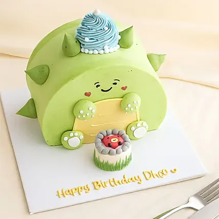 Birthday Wishes Dino Fudge Cake 1 KG Flavor: Dinosaur Cakes Delights