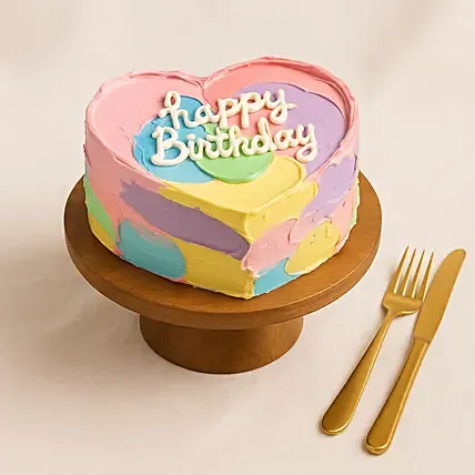 Colorful Heart Shaped Birthday Cake: 