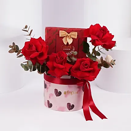 Romantic Red Rose and Lindt Chocolate Heart Box: Anniversary Gifts