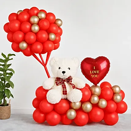 I Love You Balloon Arrangement With Teddy Red: Soft Toys