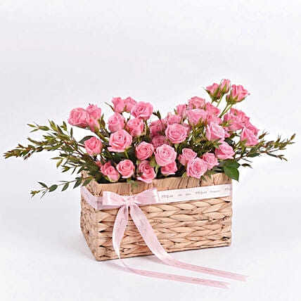 Pink Spray Rose in Small Basket: Basket Arrangements