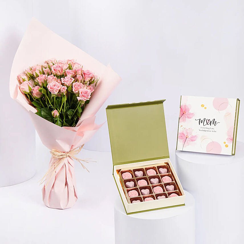 Pink Spray Roses And Chocolates: هدايا عيد الأم في عُمان