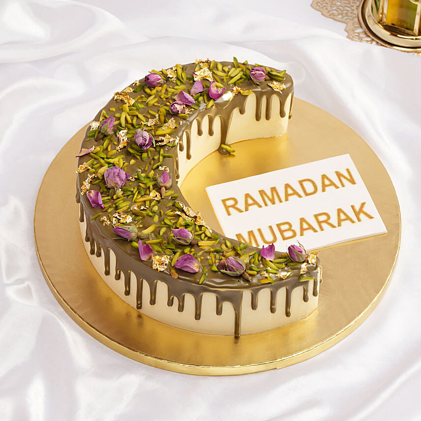 Pistachio Saffron Crescent Moon Cake: Send Ramadan Gifts to Oman