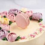 Flowers And Macaroons Chocolate Cake
