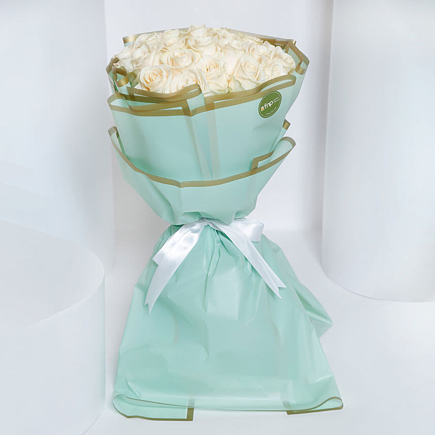 Beautiful White Roses Bunch: Flower Bouquet To Qatar