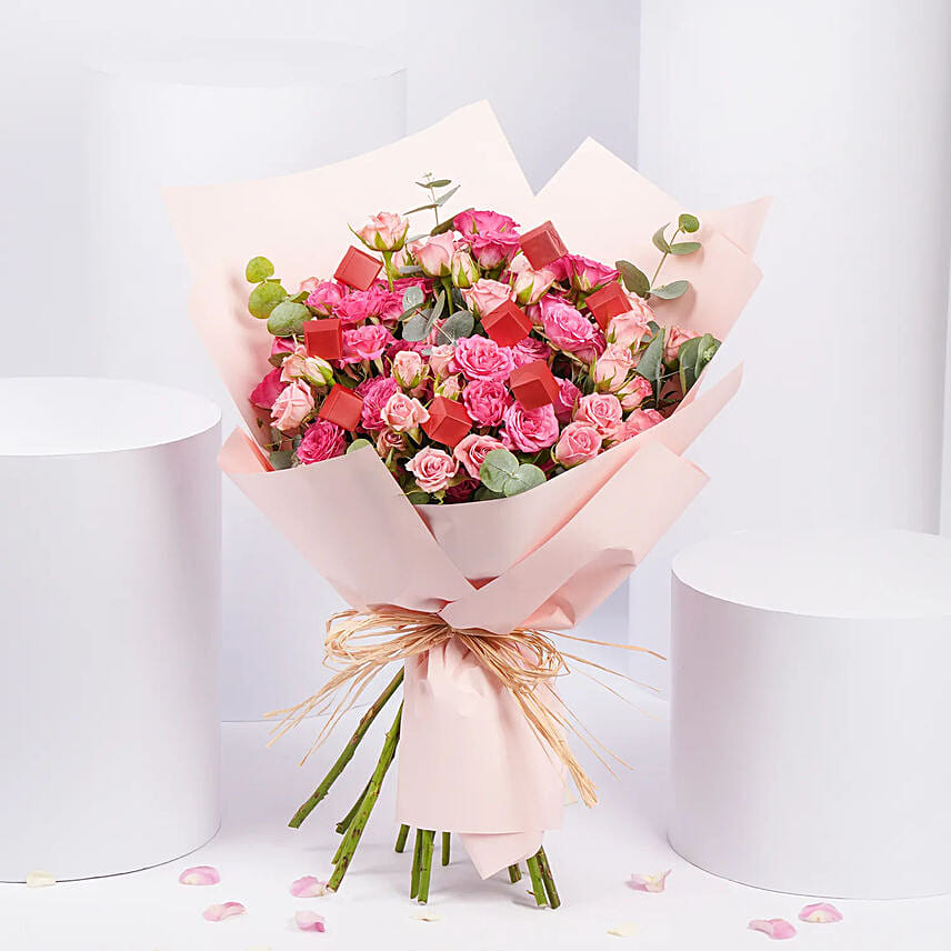 Blushing Pink Spray Rose With Chocolates: Send Flowers to Qatar