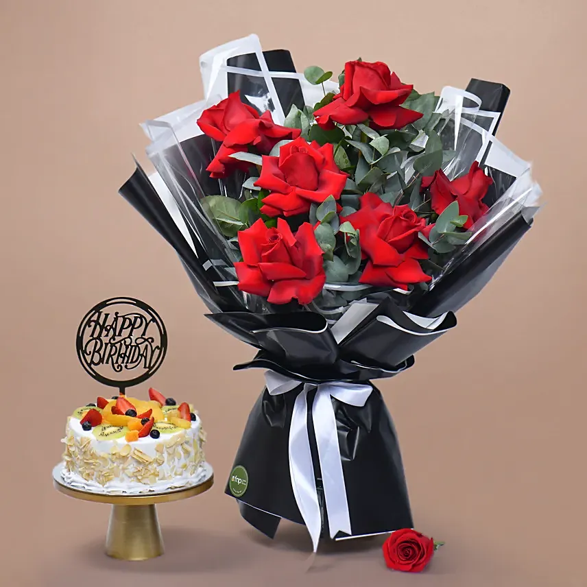 Red Rose Bliss & Cake: Send Birthday Cakes To Qatar