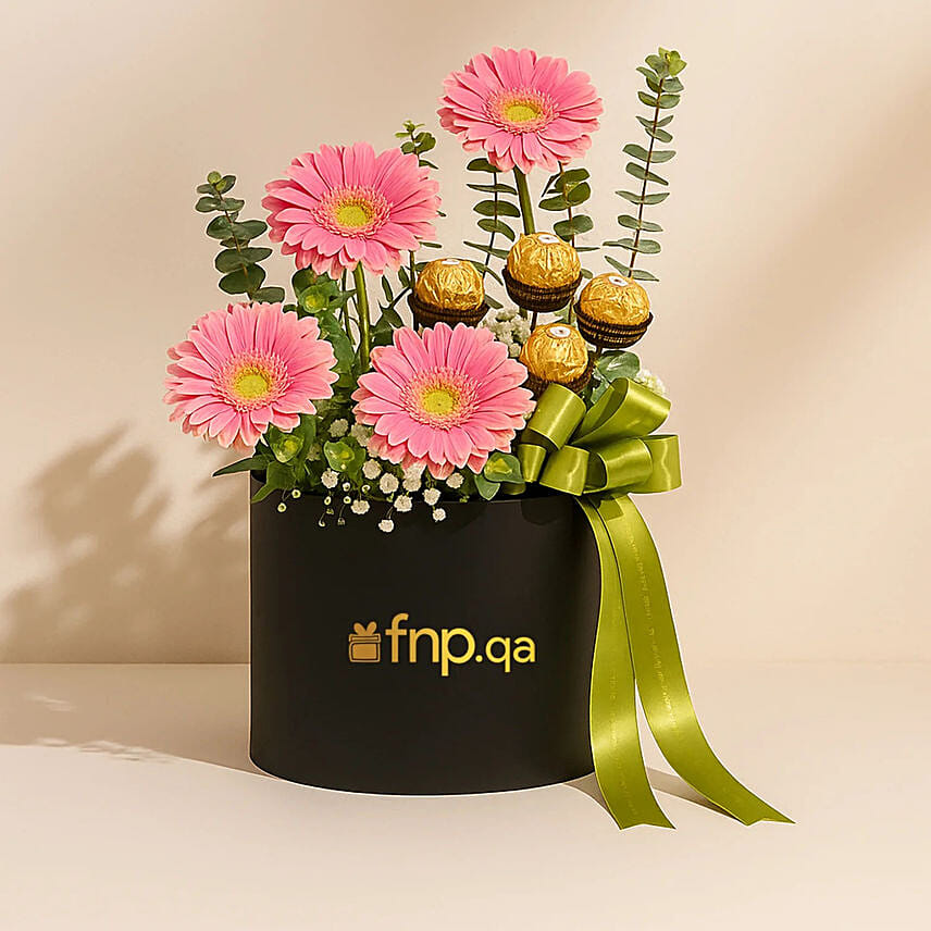 Gerberas & Chocolates Flower Box: 