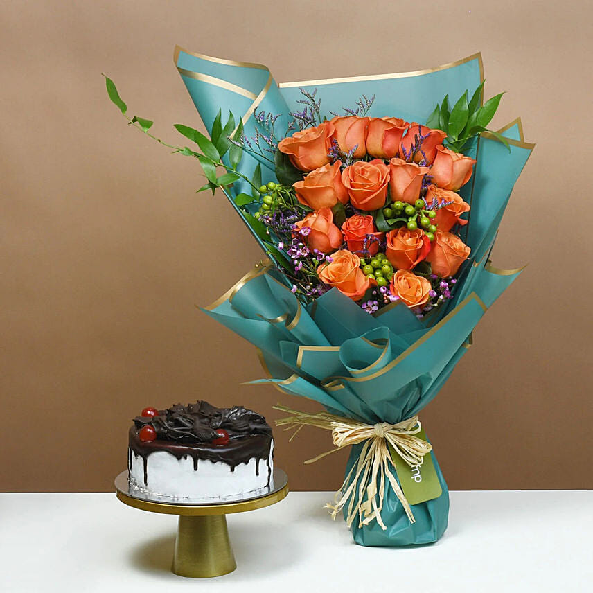 Harvest Glow Roses with Cake Delight: 