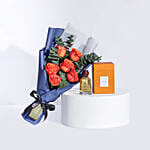 Kenooz EDP Perfume with Elegant Rose Hand Bouquet Sahara Leather