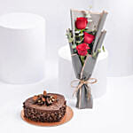 3 Red Rose & Chocolate Cake