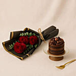 Chocolate Mini Cake N Red Rose Bouquet