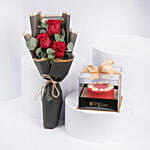 Designer Cake and Red Roses Bouquet