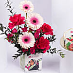 Luxury Emirati Womens Day Flower Arrangement With Cake