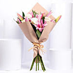 Pink Liilies and Ohara Roses Fragrant Ripples Bouquet