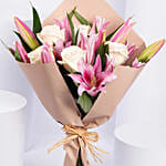 Pink Liilies and Ohara Roses Fragrant Ripples Bouquet