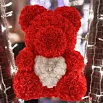 Rose Cuddle Artificial Teddy With White Heart 33Cm