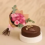 Roses Bouquet with Dark Chocolate Birthday Cake