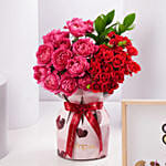 Valentines Mixed Roses in Heart Sleeve with Led Frame