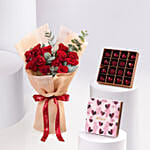 12 Red Roses Valentine Bouquet With Chocolate