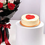 Red And White Roses Bouquet With Red Velvet Cake Combo